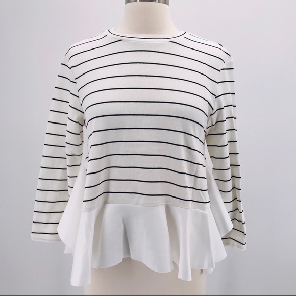English Factory Tops - English Factory Striped Ruffle Peplum Hem Top NWT
